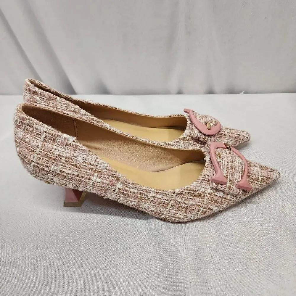 NIB C. Paravano Pink Tweed Kitten Heel Pumps Pointed Toe EU 41 US 10